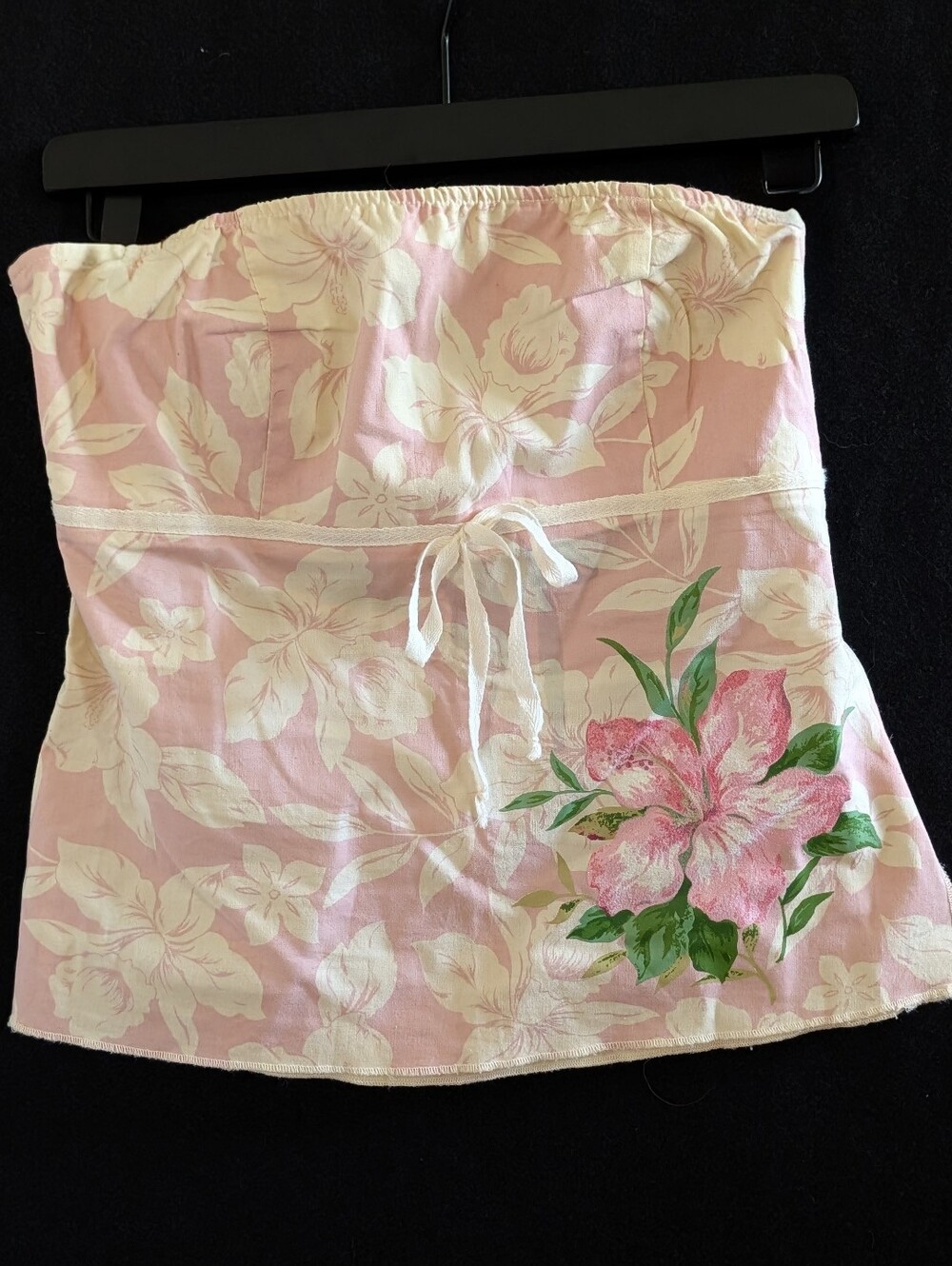Charlotte Russe Pink Hibiscus Strapless Bustier Top Med Y2K Beach Cotton Beachy